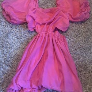 A New Day Square Neck Puffed Sleeve Bubble Hem Cutout Waist Dress / XXL